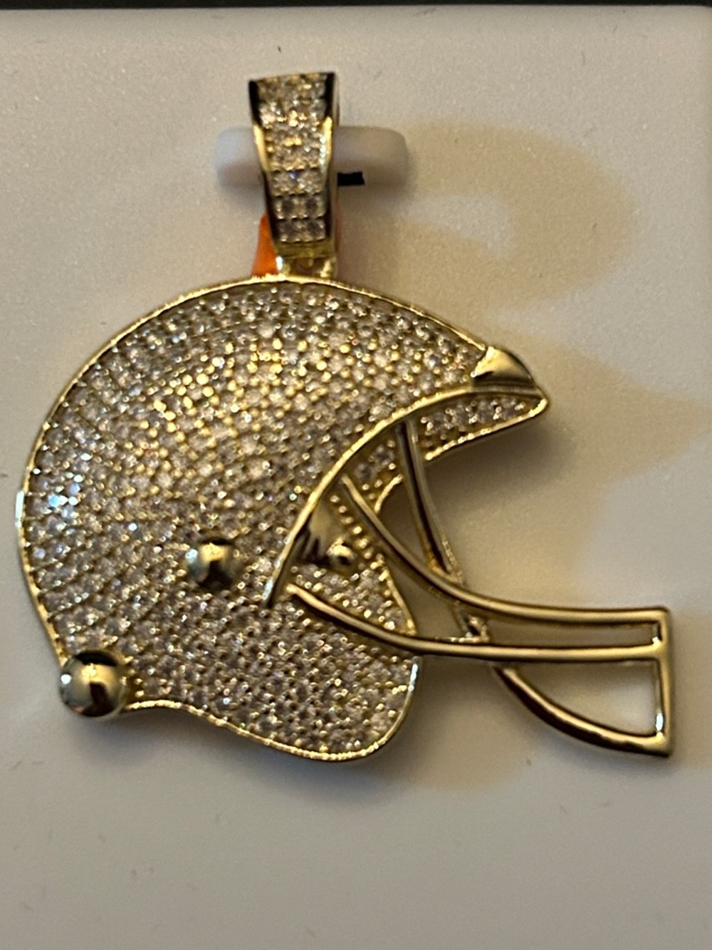 2.30CTW Pave’ Moissanite Football Helmet Pendant Necklace 14KT over 925 SSilver